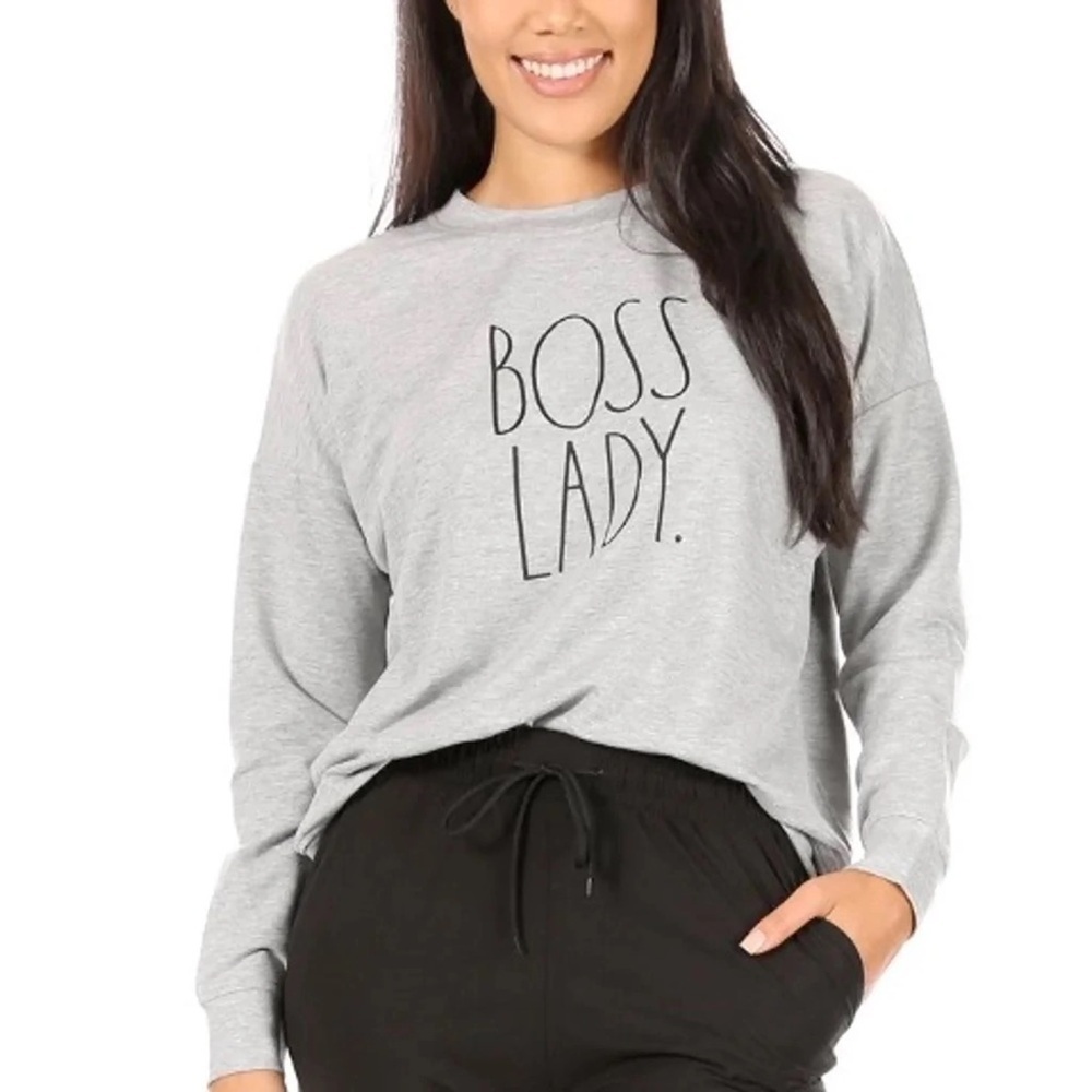Rae Dunn Boss Lady Crewneck Sweatshirt Grey Large